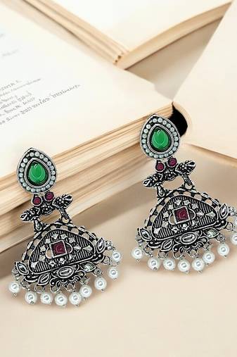 Silver oxidized drop earrings