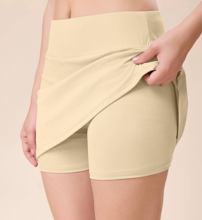 Biege Solid Nylon Soft Skirt Shape Wear Bottom Wear for Women