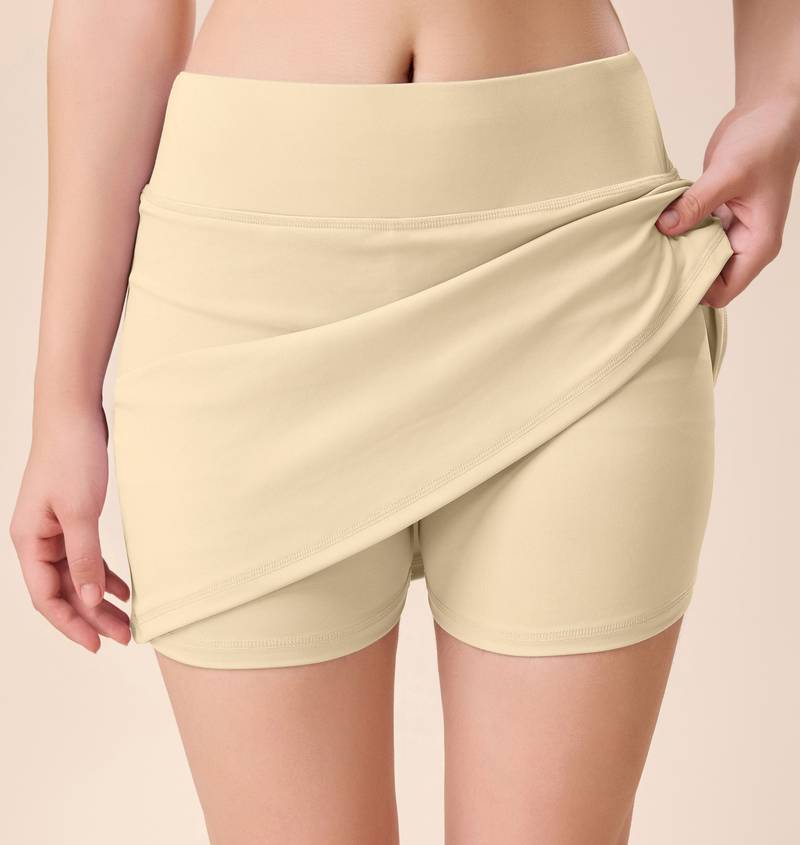 Biege Solid Nylon Soft Skirt Shape Wear Bottom Wear for Women