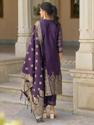 Vredevogel women's cotton silk jacquard kurta pant with banarasi silk dupatta set 2