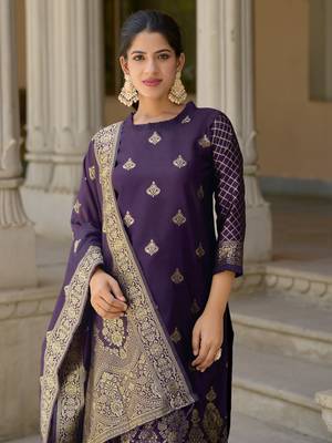 Vredevogel women's cotton silk jacquard kurta pant with banarasi silk dupatta set 1