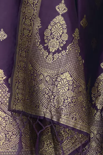Vredevogel women's cotton silk jacquard kurta pant with banarasi silk dupatta set