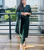 Vredevogel women's silk blend embroidered kurta with pant & dupatta set