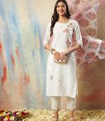 Vredevogel women's cotton blend kurta pant set with chanderi silk dupatta