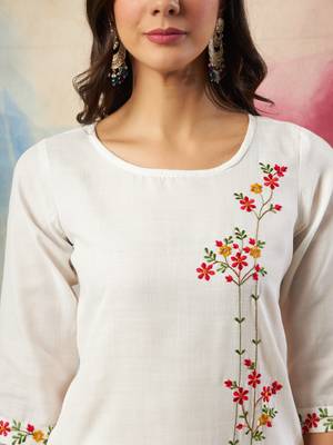 Vredevogel women's cotton blend kurta pant set with chanderi silk dupatta 3