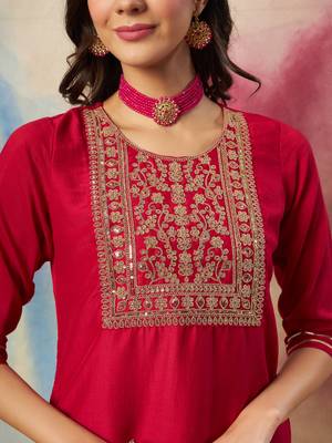 Vredevogel women's silk blend embroidered kurta with pant & nazneen dupatta set 3