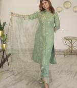 Vredevogel women's silk blend embroidered kurta with pant & dupatta set