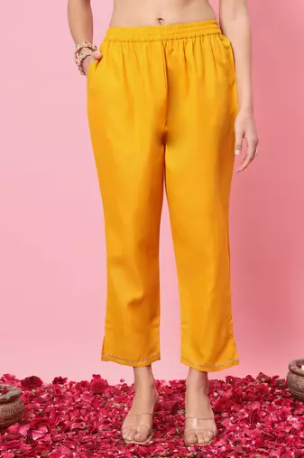 Vredevogel women's cotton blend kurta pant set with chanderi silk dupatta