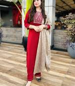 Vredevogel women's silk blend kurta pant set with chinon print dupatta