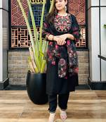 Vredevogel women's viscose rayon embroidered kurta with pant & organza dupatta set