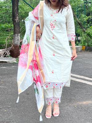 Vredevogel kurta set with dupatta | viscose roman silk embroidered kurta set for women 2