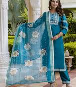 Vredevogel kurta set with dupatta | viscose roman silk embroidered kurta set for women