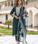 Vredevogel kurta set with dupatta | viscose roman silk embroidered kurta set for women