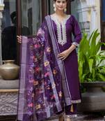 Vredevogel kurta set with dupatta | viscose roman silk embroidered kurta set for women