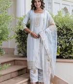 Vredevogel kurta set with dupatta | viscose roman silk embroidered kurta set for women | women's ethnic set