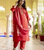 Vredevogel kurta set with dupatta | viscose roman silk embroidered kurta set for women