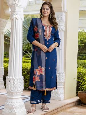 Vredevogel kurta set with dupatta | viscose roman silk embroidered kurta set for women 1