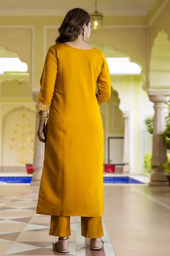 Vredevogel kurta set with dupatta | viscose roman silk embroidered kurta set for women