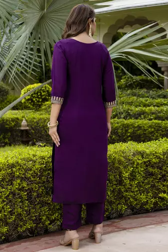 Vredevogel kurta set with dupatta | viscose roman silk embroidered kurta set for women