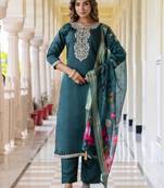 Vredevogel kurta set with dupatta | viscose roman silk embroidered kurta set for women