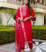 Vredevogel kurta set with dupatta | viscose roman silk embroidered kurta set for women