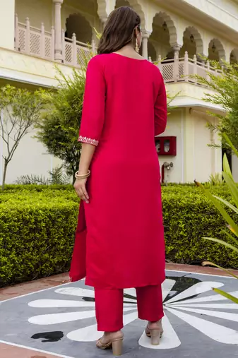Vredevogel kurta set with dupatta | viscose roman silk embroidered kurta set for women