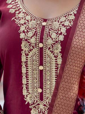 Vredevogel women's viscose roman silk blend embroidered kurta with pant & dupatta set 2