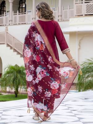 Vredevogel women's viscose roman silk blend embroidered kurta with pant & dupatta set 4