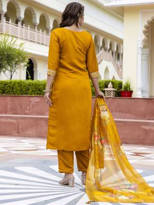 Vredevogel women's viscose roman silk blend embroidered kurta with pant & dupatta set 4