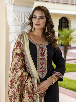 Vredevogel kurta set with dupatta | viscose roman silk embroidered kurta set for women 2