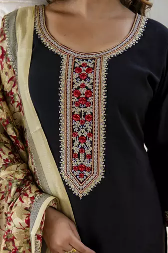 Vredevogel kurta set with dupatta | viscose roman silk embroidered kurta set for women