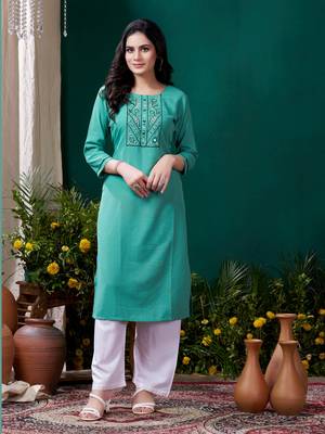 Sea green formal looking kurti with maaza cotton hand with pocket 1