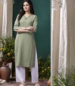Green formal looking kurti with maaza cotton hand work with pocket