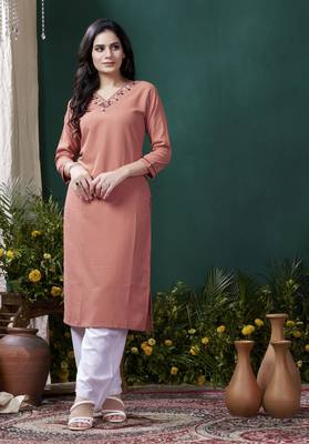 Orange formal looking kurti with maaza cotton hand with pocket 1