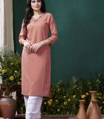Orange formal looking kurti with maaza cotton hand work with pocket