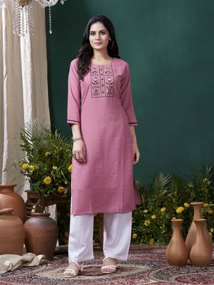 Pink formal looking kurti with maaza cotton hand work with pocket 1