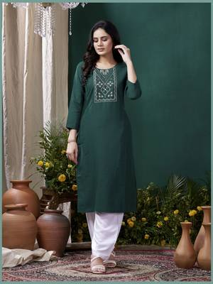 Green formal looking kurti with maaza cotton hand with pocket 1
