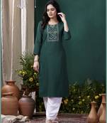Green formal looking kurti with maaza cotton hand work with pocket