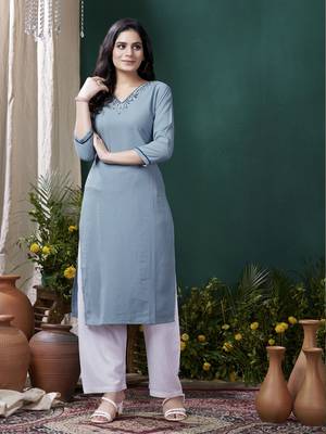 Blue formal looking kurti with maaza cotton hand with pocket 1