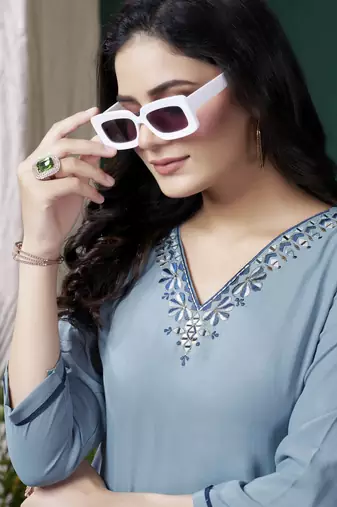 Blue formal looking kurti with maaza cotton hand with pocket