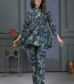 Teal beautiful printed rayon fabric partywear co-ord sets dress