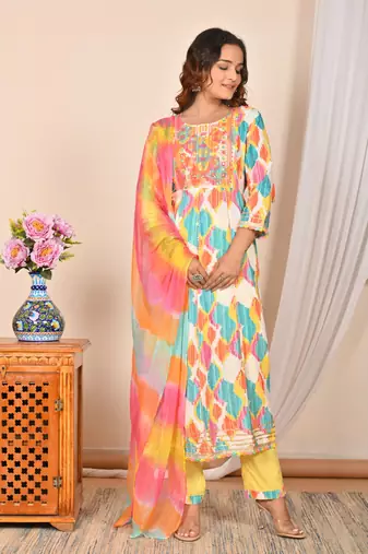 Multi beautiful readymade plus size dress for ethnic looks