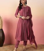 Pink color silk fabric designer embroidery work graceful partywear readymade suit
