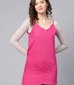 Pink plain denim short dresses