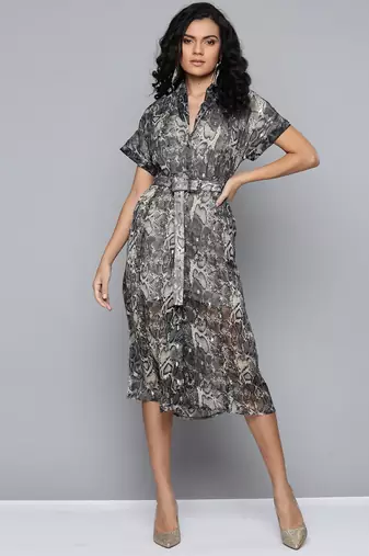 Grey printed polyester short dresses