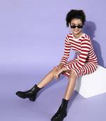 Red printed poly cotton short dresses