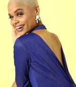 Blue plain polyester short dresses