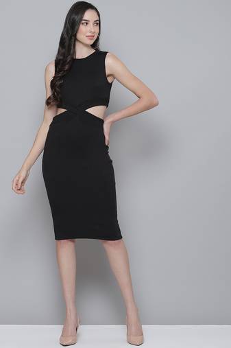 Black plain poly cotton short dresses
