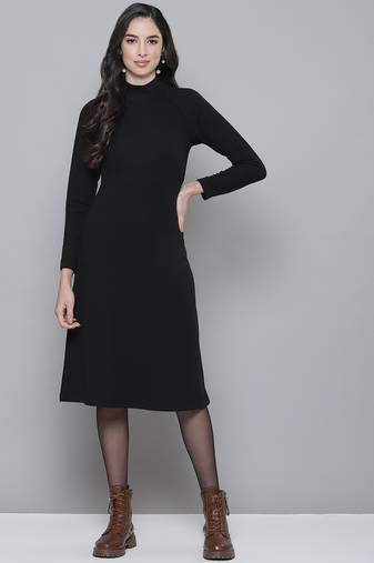 Black plain poly cotton short dresses