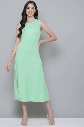 Green plain poly cotton maxi dresses